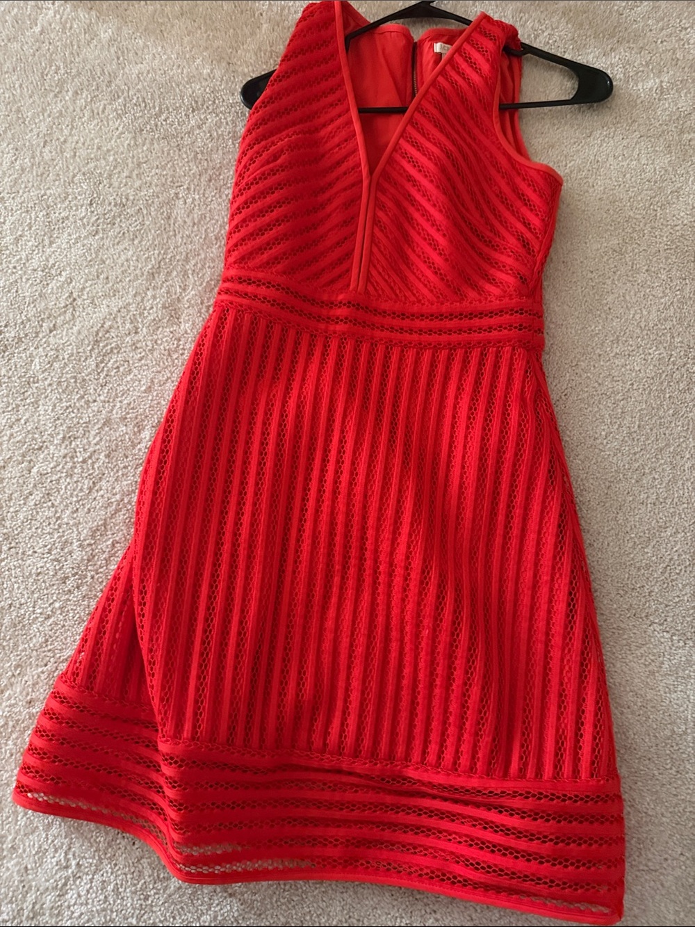 J. Crew Red Lace A-Line V-Neck Dress